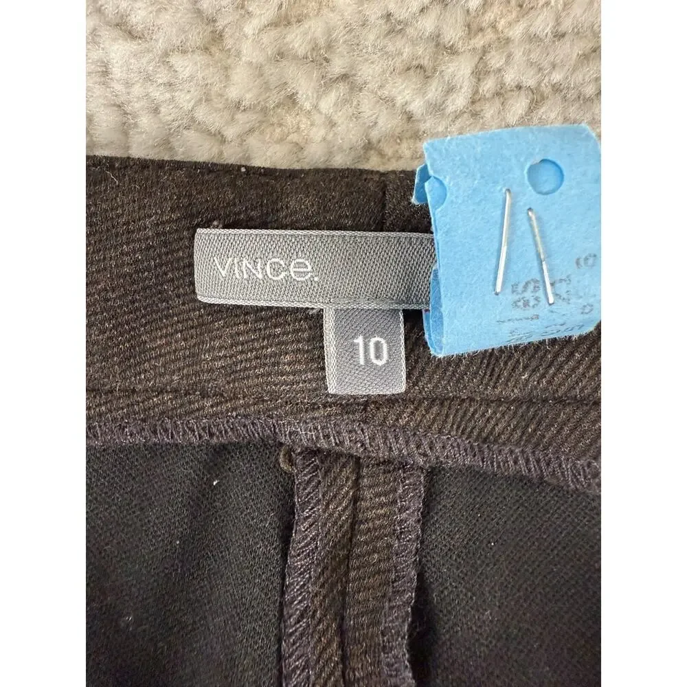 Vince Size 10 Stretch Flat Front Casul Pants Brown Button Zip - Picture 5 of 12